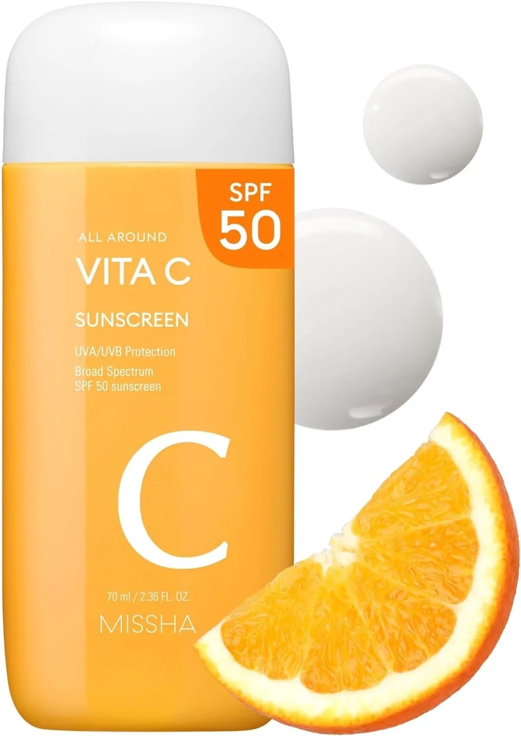 ضد آفتاب ویتامین C میشا SPF 50/70ml - ضد آفتاب کره ای صورت حاوی ویتامین C برای درخشش، سبک، غیر چسبنده و کنترل کننده چربی